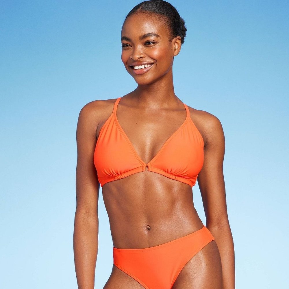 Women's Center Front Ring Triangle Bikini Top Shade & Shore Orange Large